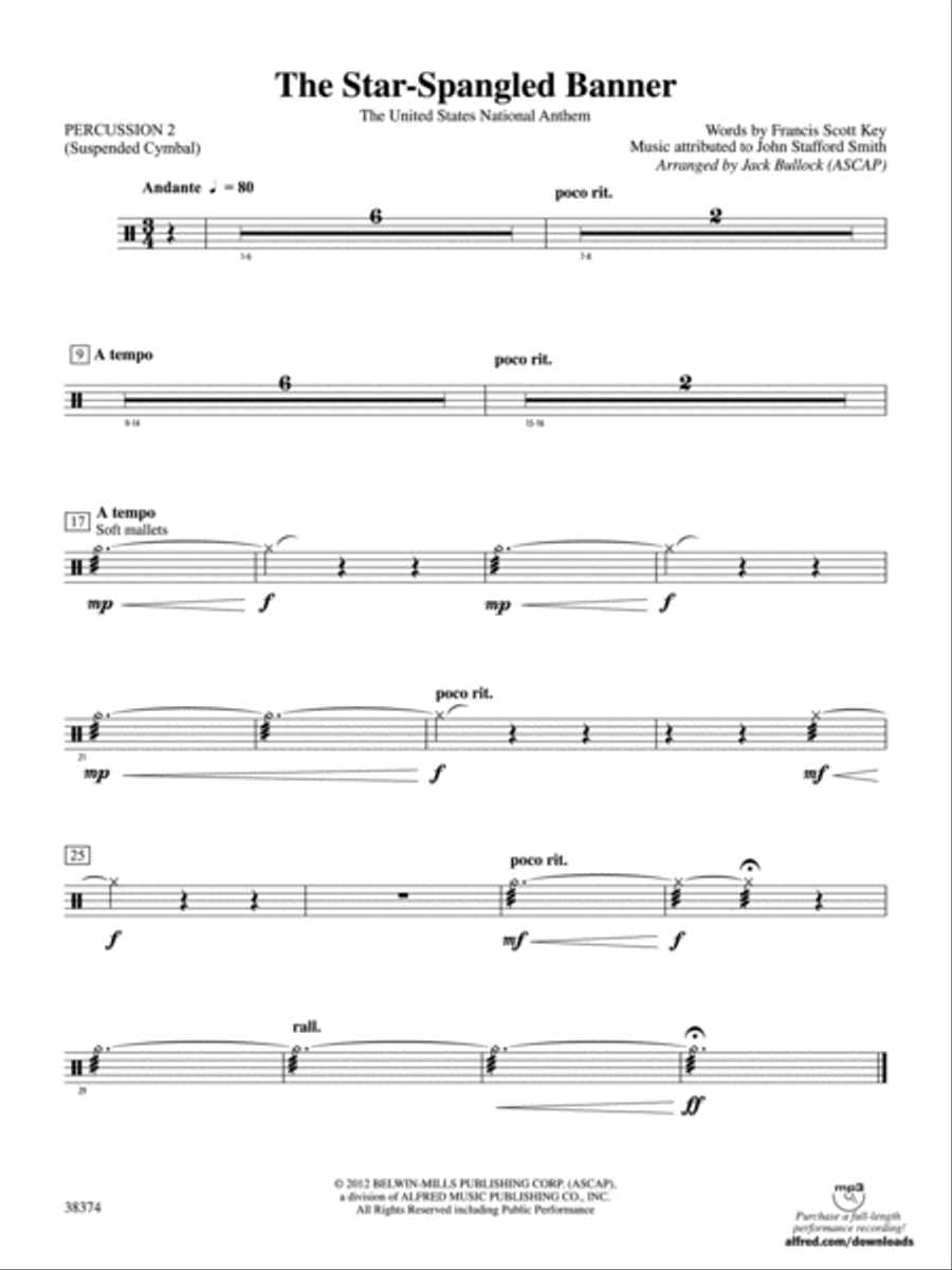 The Star-Spangled Banner: 2nd Percussion Concert Band scores gallery preview page 1