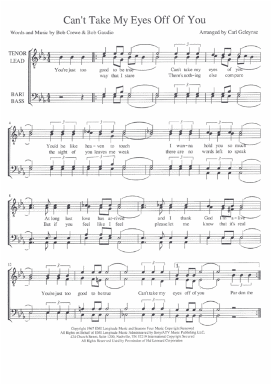Can't Take My Eyes Off Of You Choir scores gallery preview page 1