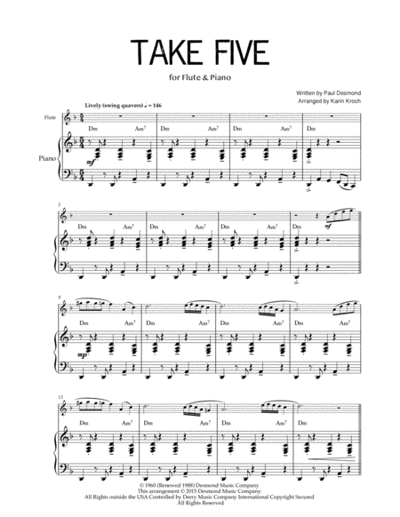 Take Five - With written out solo! (Flute & Piano) image number null
