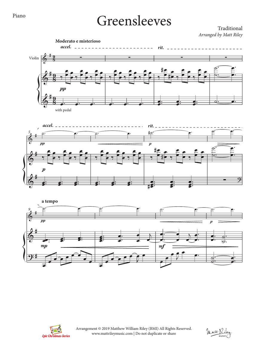 Greensleeves Violin Solo scores gallery preview page 3