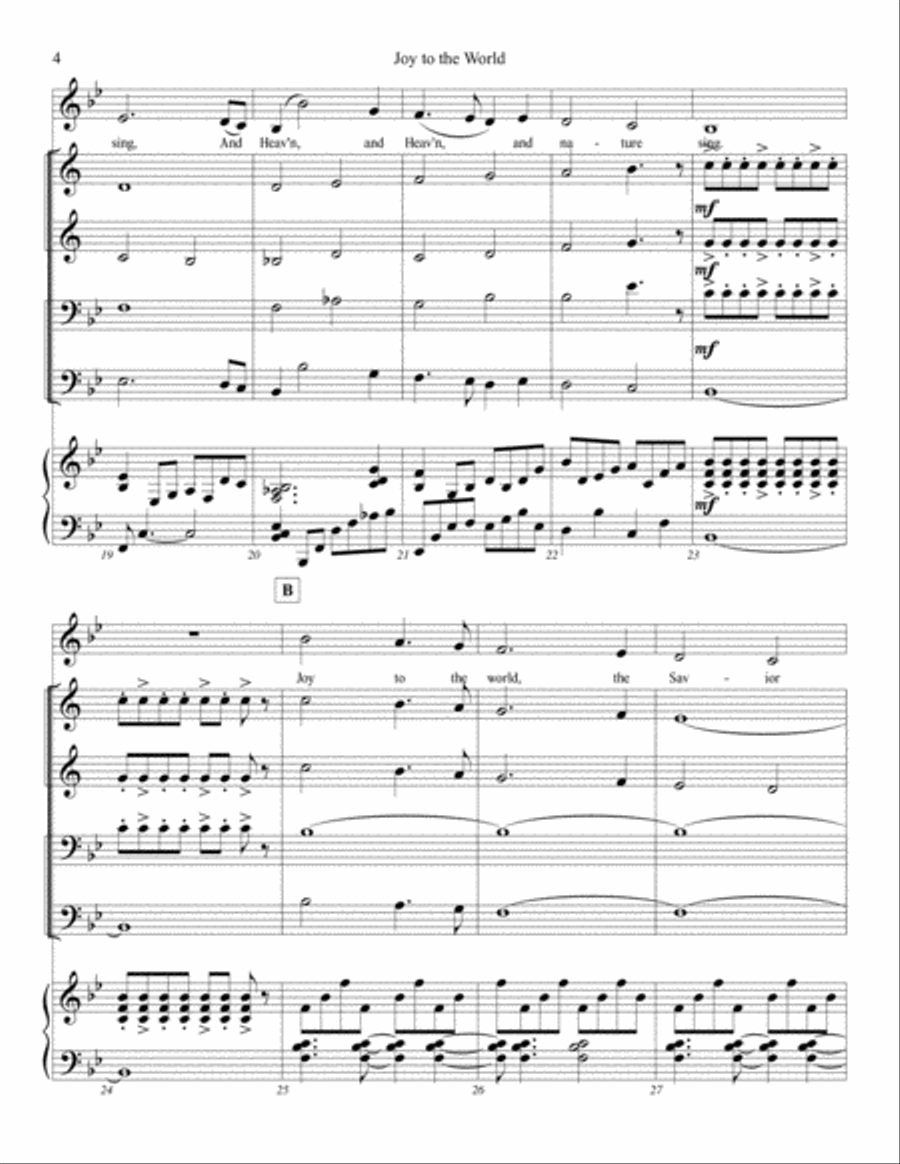 Joy To The World for brass quartet, piano and congregation Choir scores gallery preview page 4