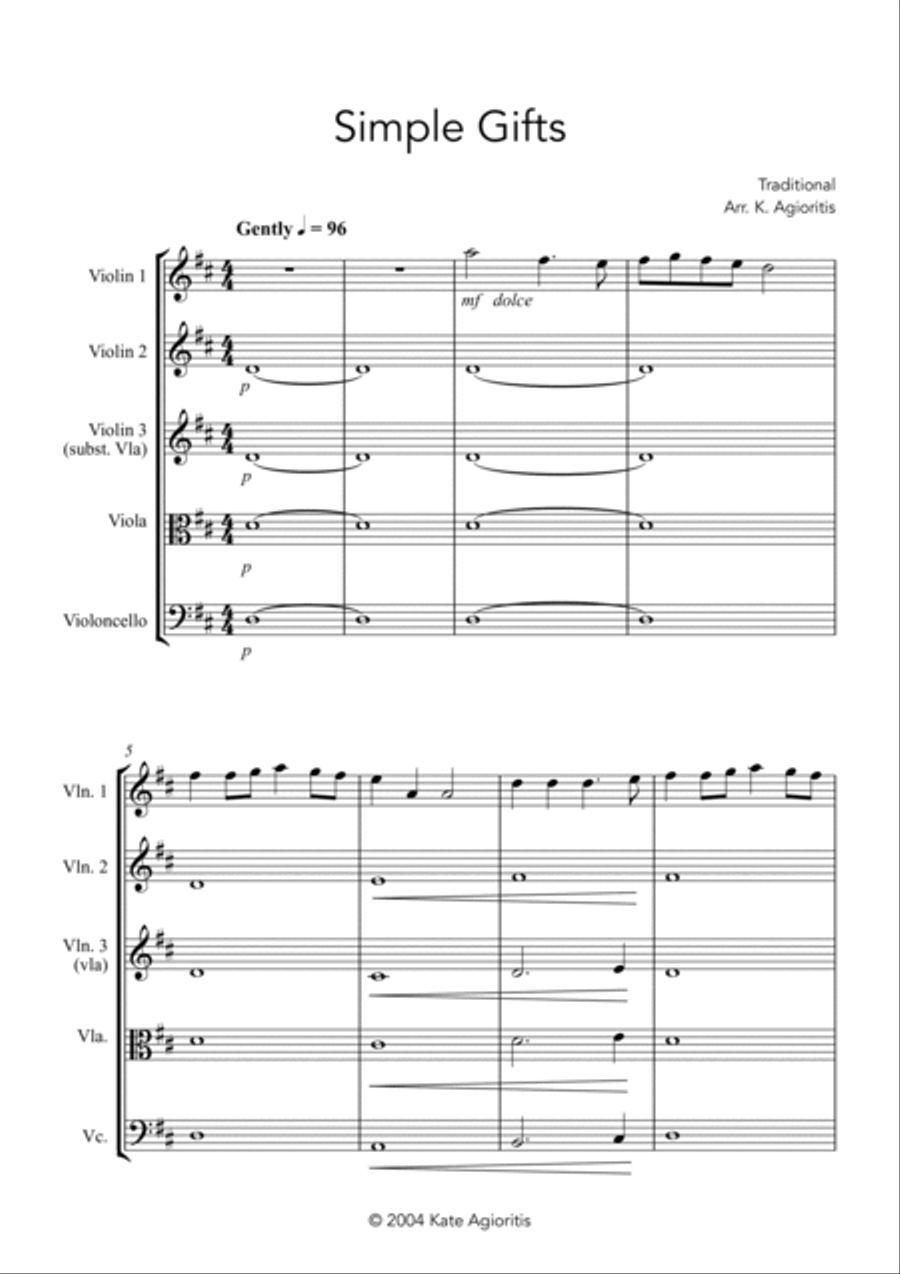 Simple Gifts - for String Quartet String Quartet scores gallery preview page 3
