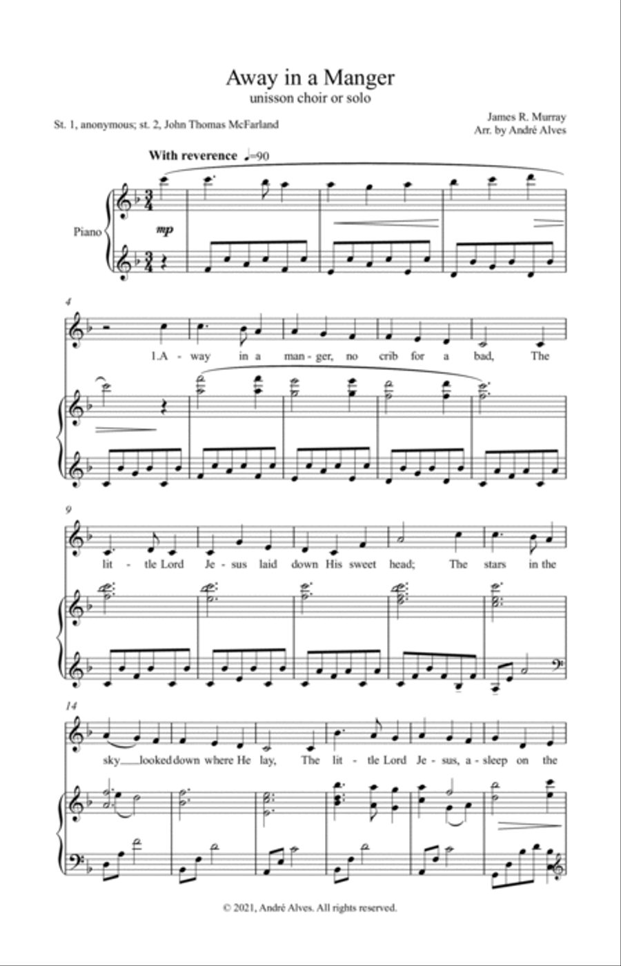 Away in a Manger Unison Choir scores gallery preview page 2