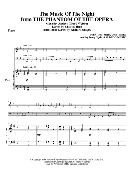The Music Of The Night from THE PHANTOM OF THE OPERA for Piano Trio image number null