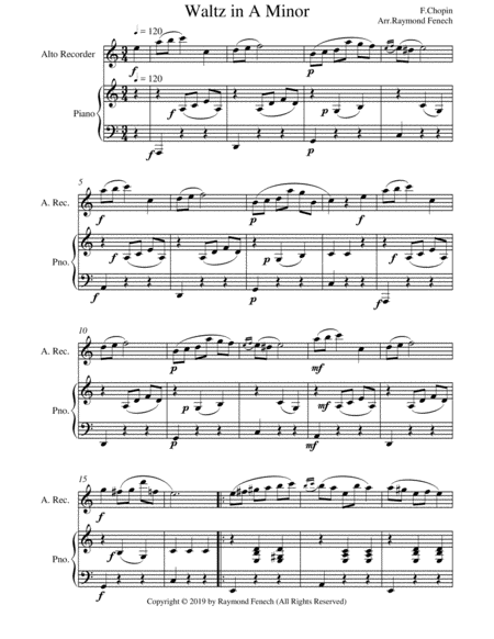 Waltz in A Minor (Chopin) - Alto Recorder and Piano - Chamber music image number null