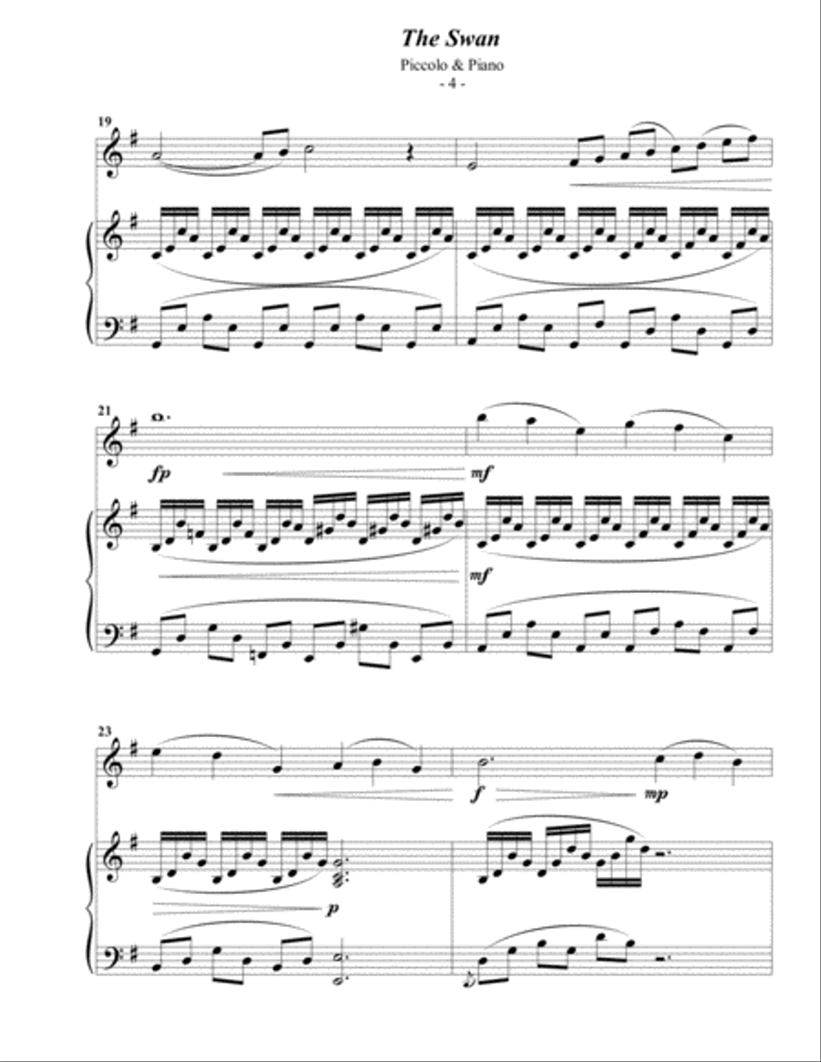 Saint-Saens: The Swan for Piccolo & Piano Piccolo scores gallery preview page 4