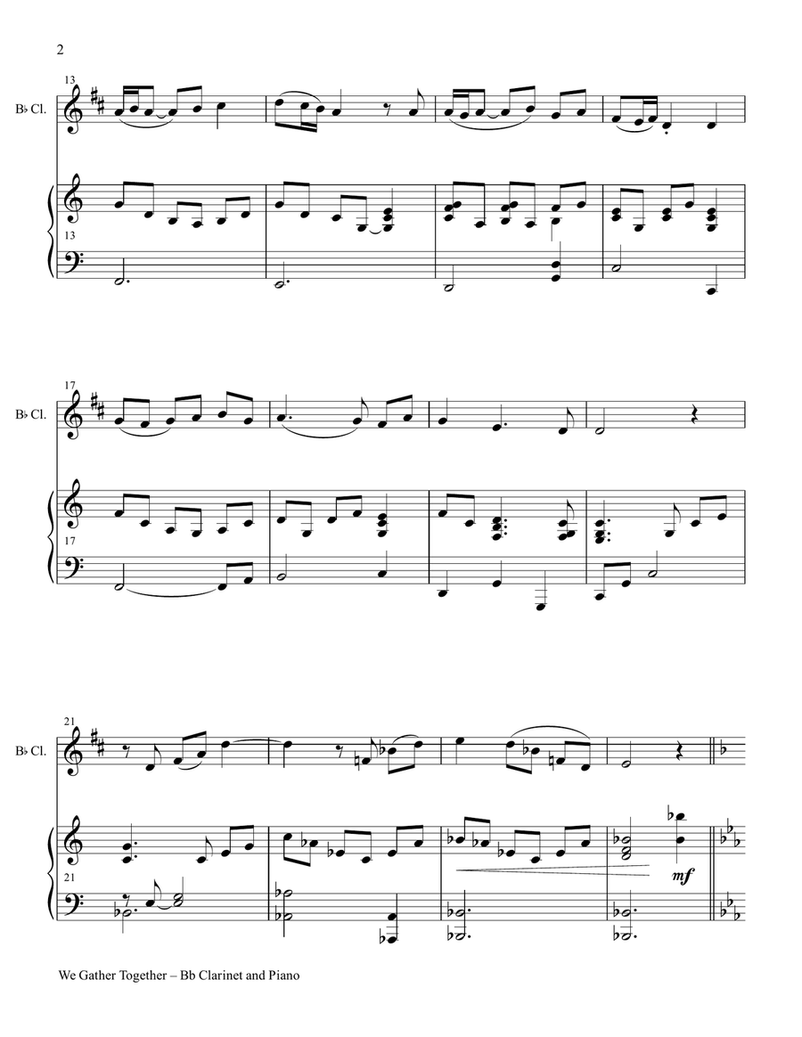 WE GATHER TOGETHER (Duet – Bb Clarinet and Piano/Score and Parts) Woodwind Duet scores gallery preview page 3
