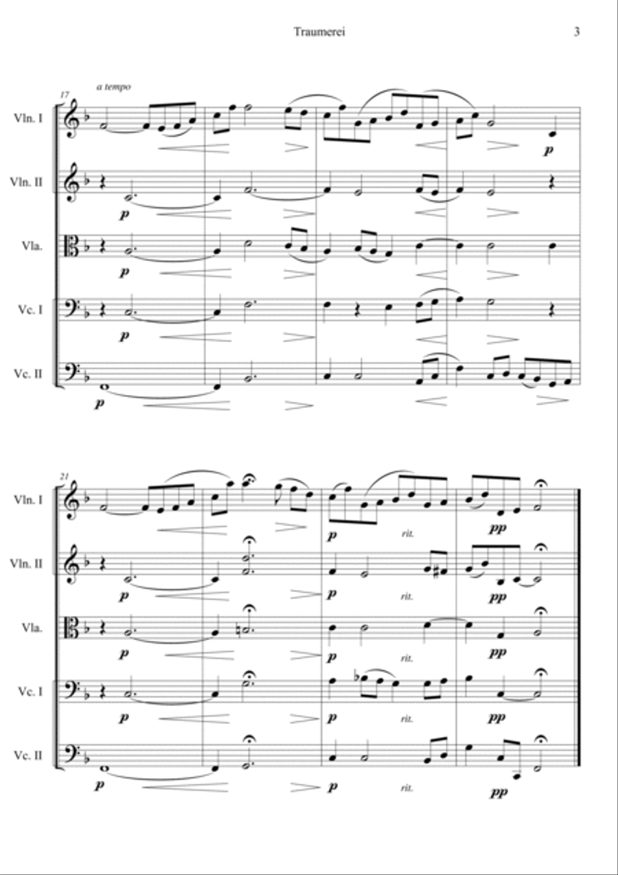 Traumerei scenes from childhood op15 String Quintet scores gallery preview page 3
