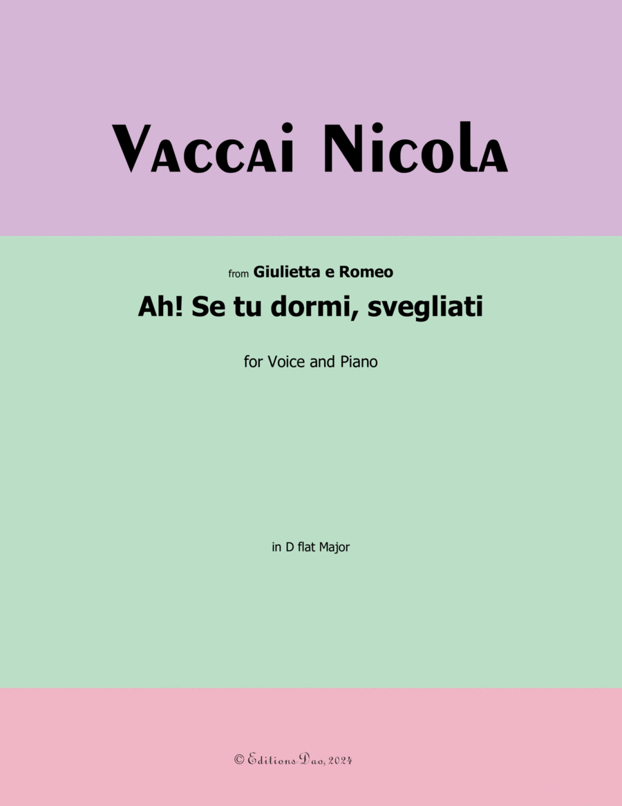 Ah! Se tu dormi,svegliati, by Vaccai Nicola, in D flat Major Voice scores gallery preview page 1