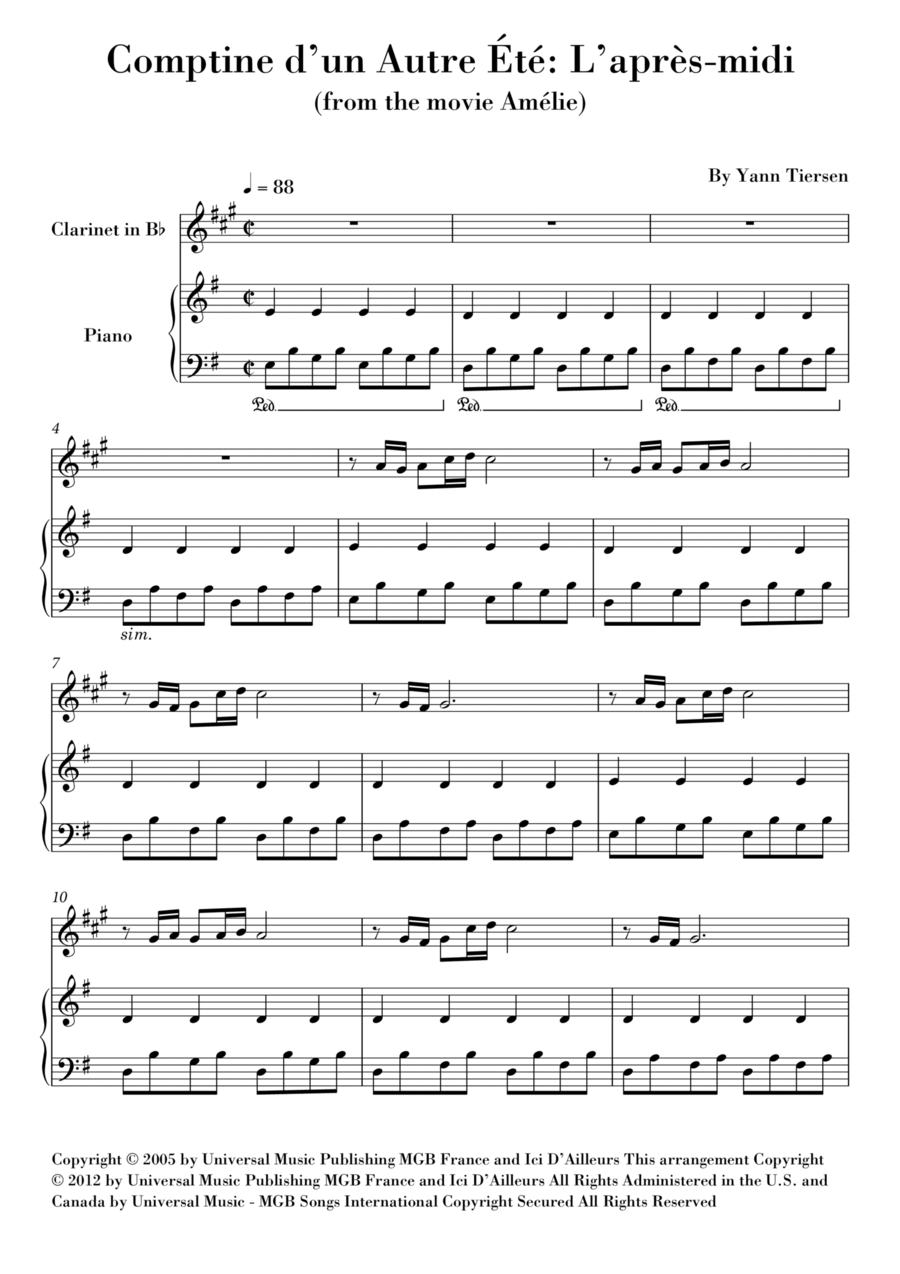 Comptine D'un Autre Été: L'après-midi Clarinet Solo scores gallery preview page 1