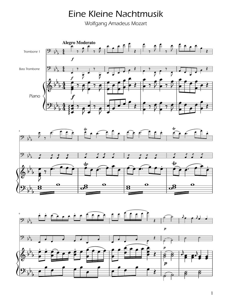 Mozart: Eine Kleine Nachtmusik (K.525) - Trombone and Bass Trombone Duet