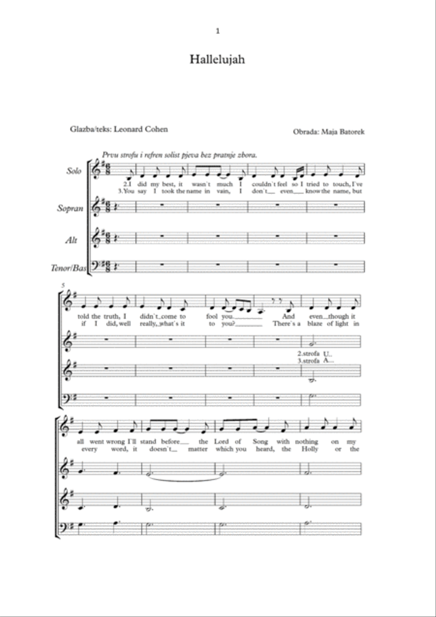 Hallelujah 3-Part scores gallery preview page 1