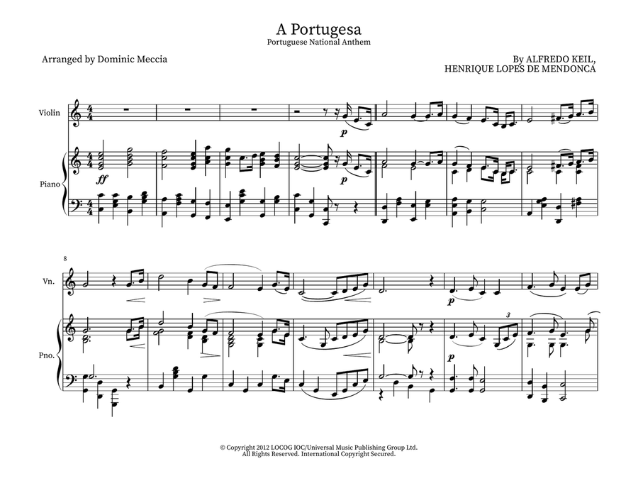 A Portugesa (portuguese National Anthem) Violin Solo scores gallery preview page 1