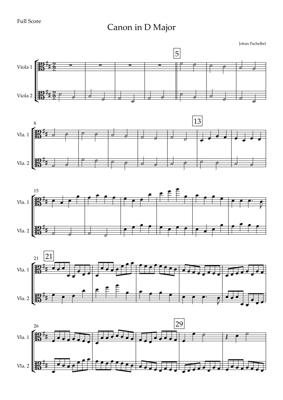 Canon in D Major (Johann Pachelbel) for Viola Duo String Duet scores gallery preview page 1
