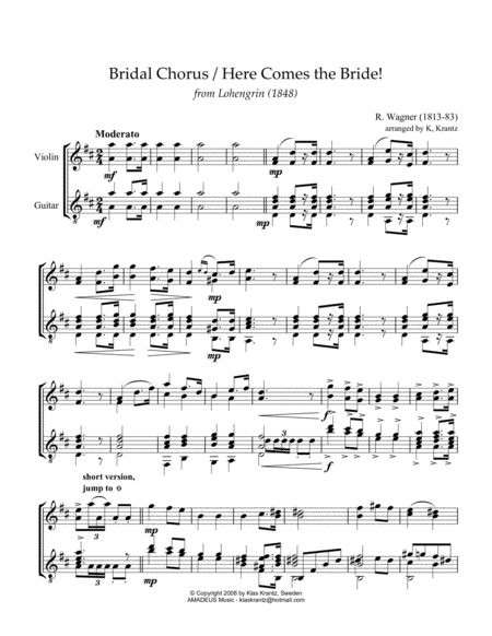 Bridal Chorus / Here Comes the Bride! for violin (advanced) and guitar image number null