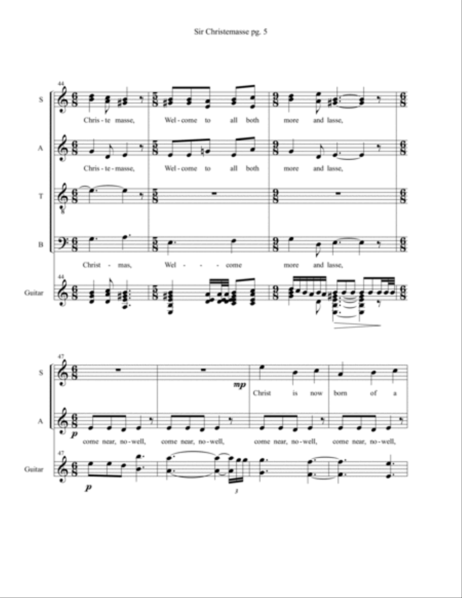 Sir Christemasse, A song of Father Christmas : SATB with Acoustic Guitar 4-Part scores gallery preview page 5
