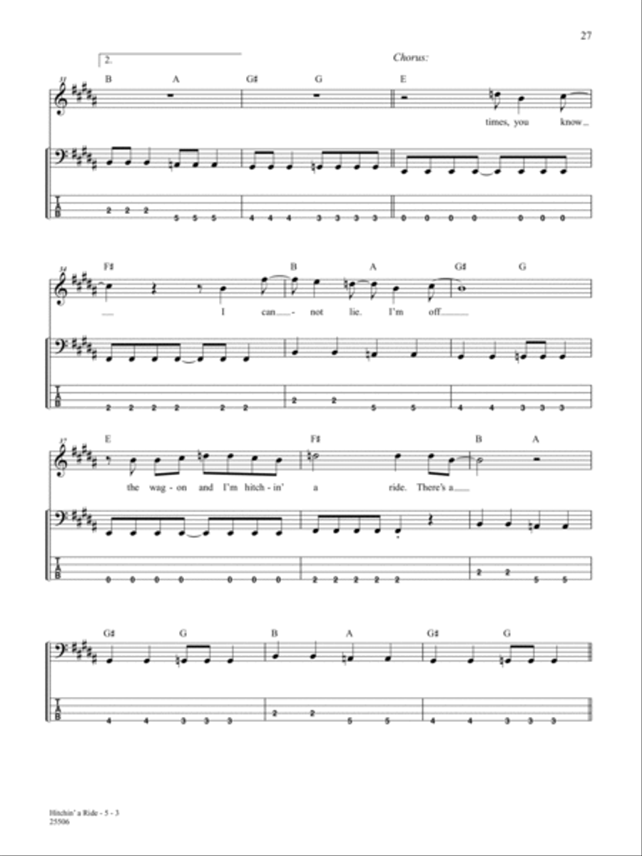 Hitchin' a Ride Bass Guitar Tablature scores gallery preview page 3