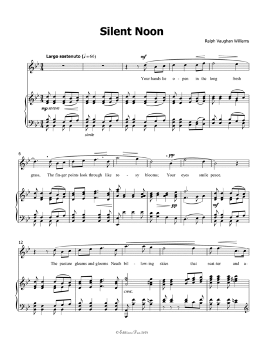 Silent Noon, by Vaughan Williams, in B flat Major Voice scores gallery preview page 3