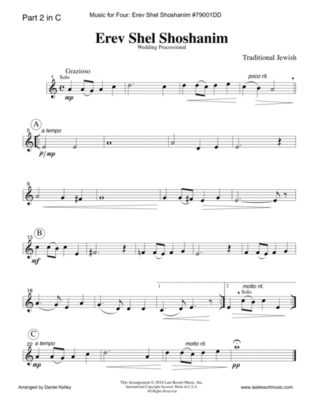 Erev Shel Shoshanim for Clarinet Quartet with Optional Keyboard or Piano