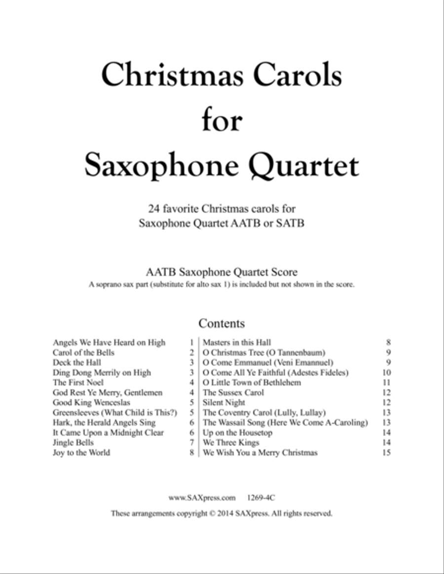 Christmas Carols for Saxophone Quartet Volume I Saxophone Quartet scores gallery preview page 3
