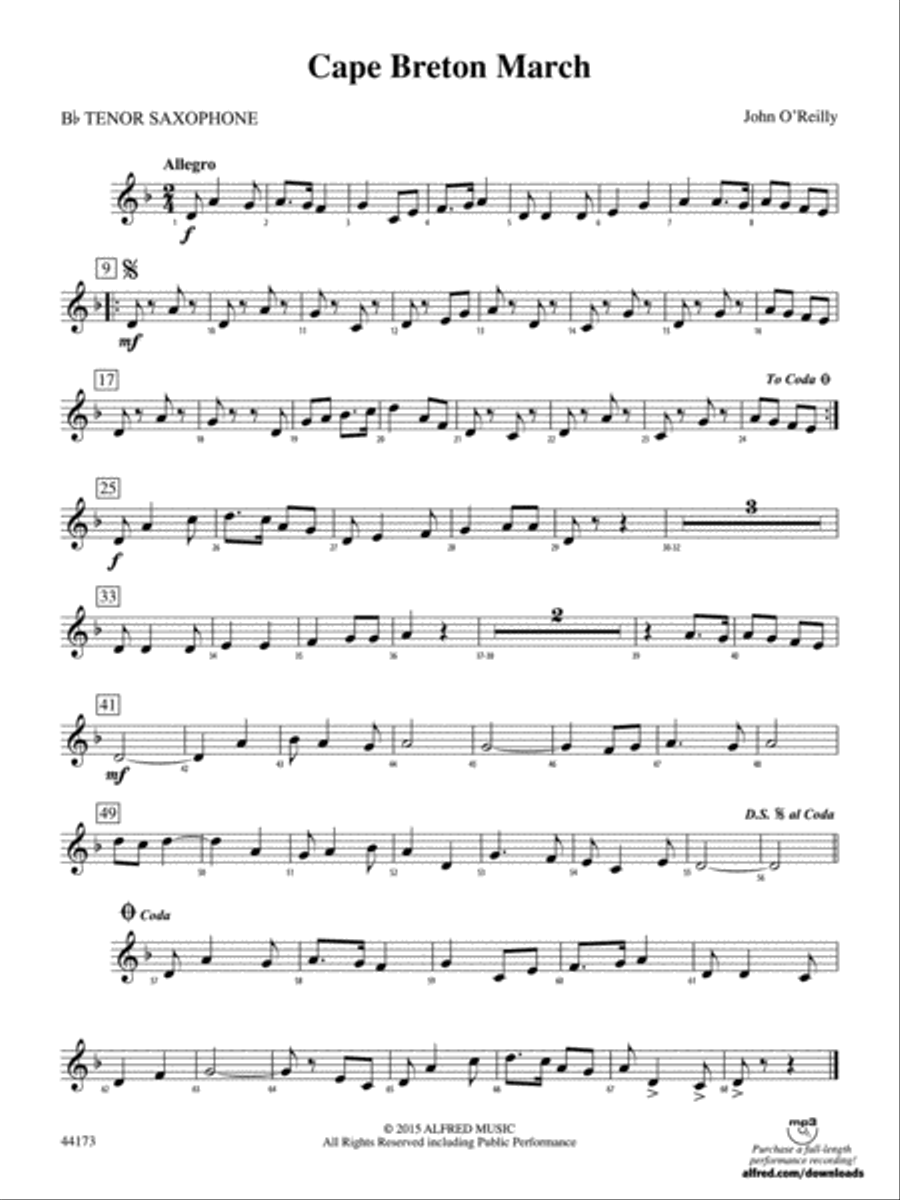 Cape Breton March: B-flat Tenor Saxophone Concert Band scores gallery preview page 1