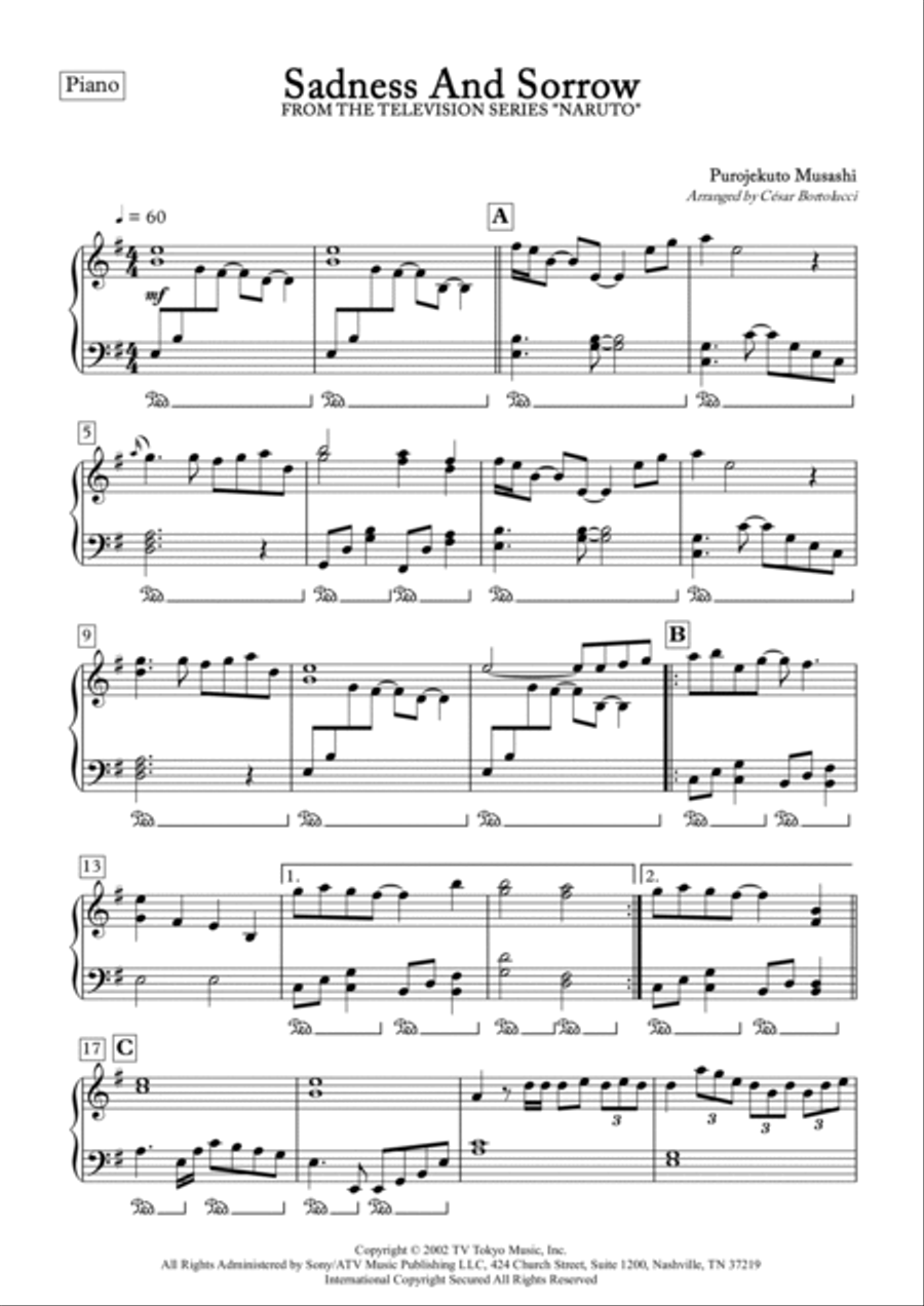 Sadness And Sorrow Easy Piano scores gallery preview page 2