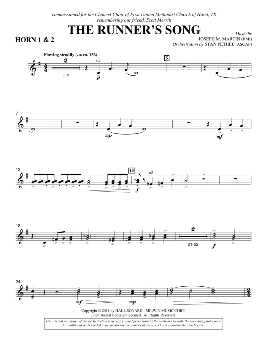 The Runner's Song - F Horn 1,2 Choir scores gallery preview page 1