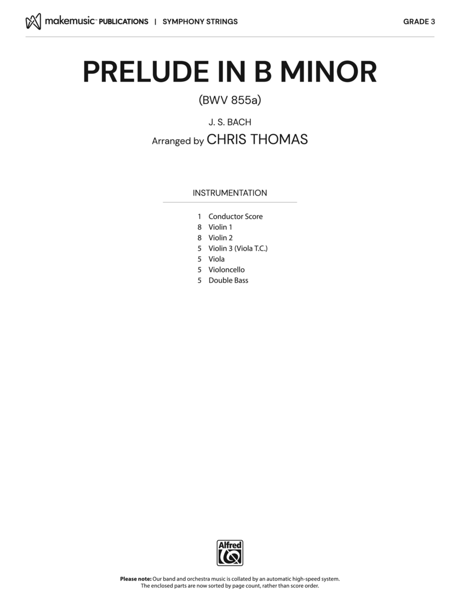 Book cover for Prelude in B Minor: Score