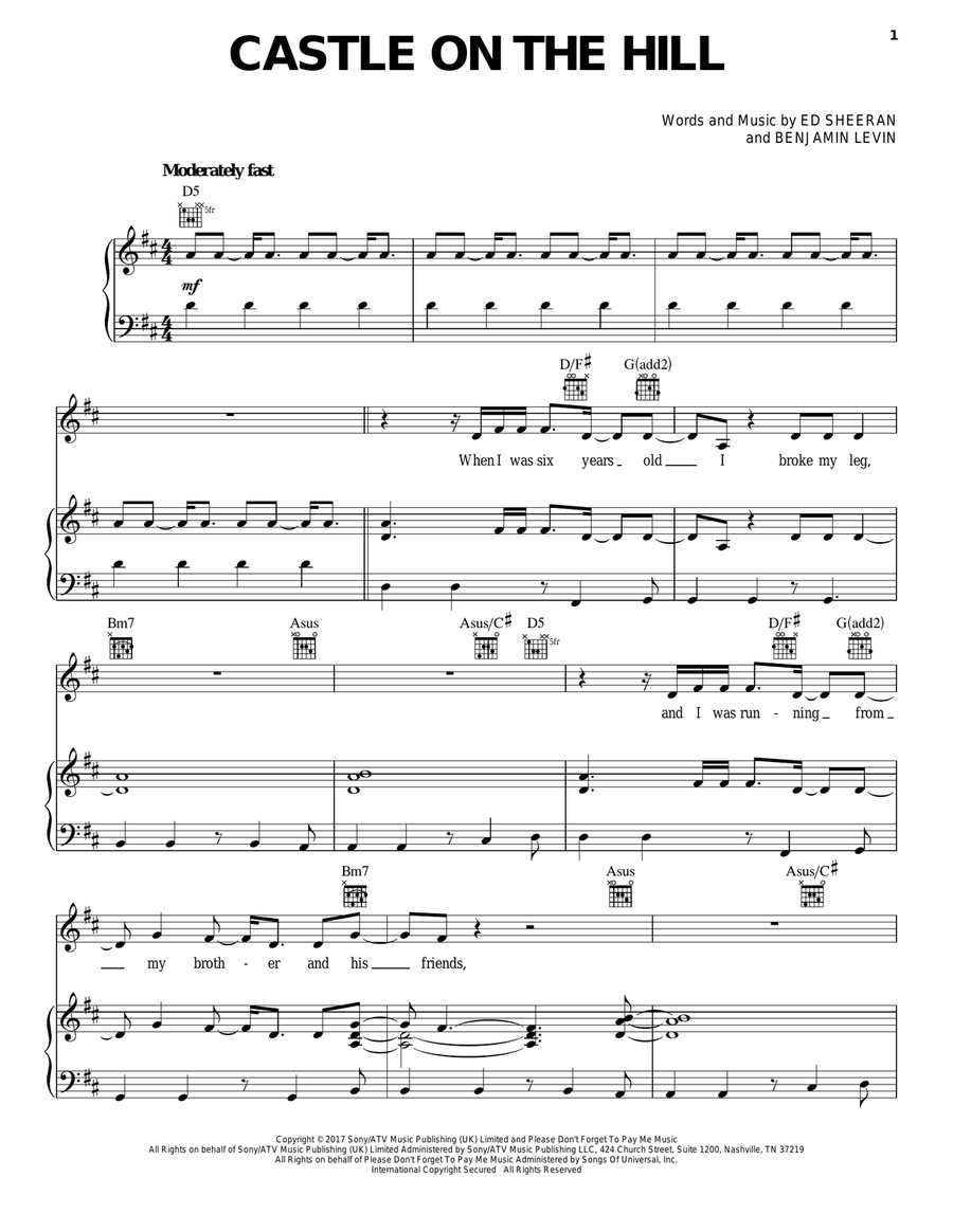Castle On The Hill Castle On The Hill Piano, Vocal, Guitar scores gallery preview page 1