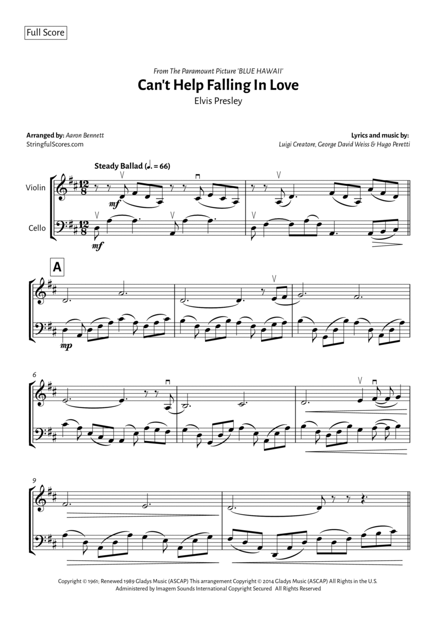 Can't Help Falling In Love String Duet scores gallery preview page 1