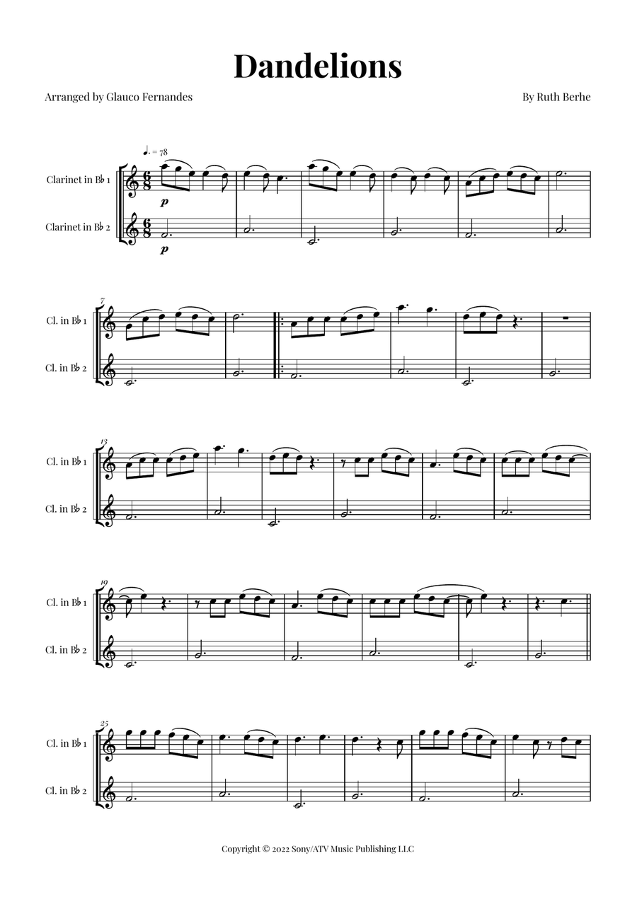 Dandelions Clarinet Duet scores gallery preview page 1