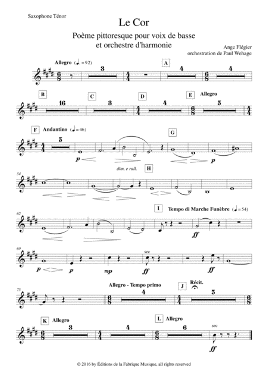 Ange Flégier: Le Cor for bass voice and concert band, tenor saxophone part