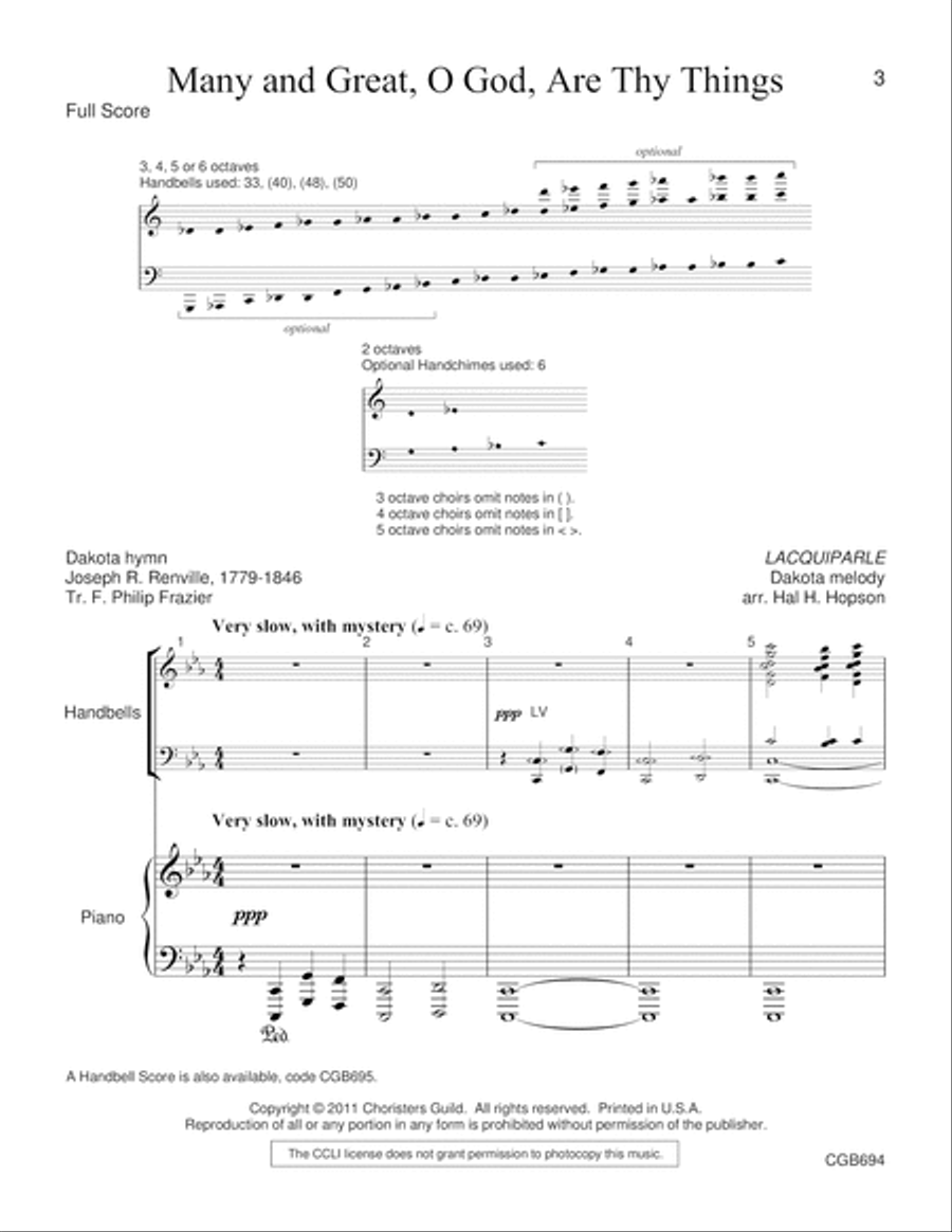 Many and Great, O God, Are Thy Things - Full Score Handbell Choir scores gallery preview page 3