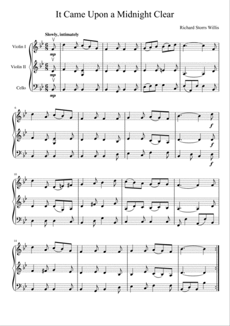 It Came Upon a Midnight Clear (two violins and cello) String Trio scores gallery preview page 2