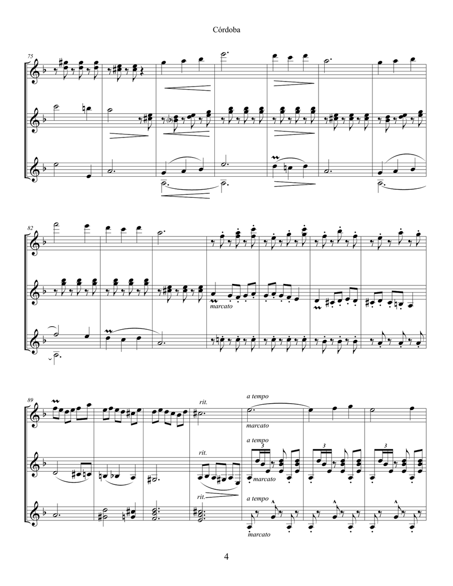 Córdoba by Isaac Albeniz, arranged for three guitars by Federico Bonacossa Small Ensemble scores gallery preview page 6