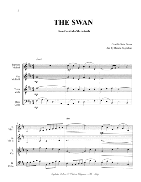THE SWAN - C. Saint Saens - For Polyphonic Choir SATB in vocalization - With String Quartet parts image number null