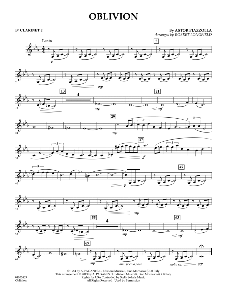 Oblivion - Bb Clarinet 2 Concert Band scores gallery preview page 1