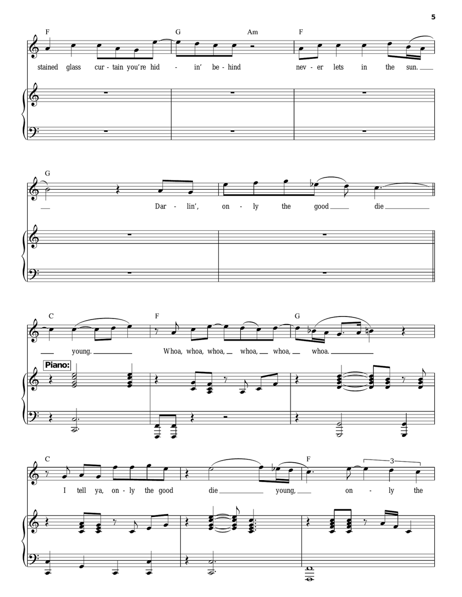 Only The Good Die Young Piano, Vocal scores gallery preview page 5