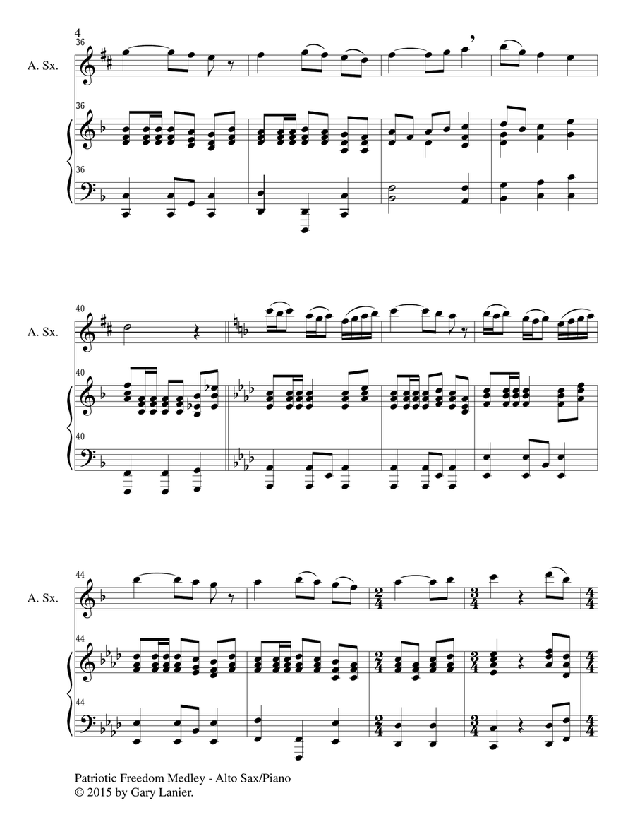PATRIOTIC FREEDOM MEDLEY (Duet – Alto Sax and Piano/Score and Parts) Woodwind Duet scores gallery preview page 5