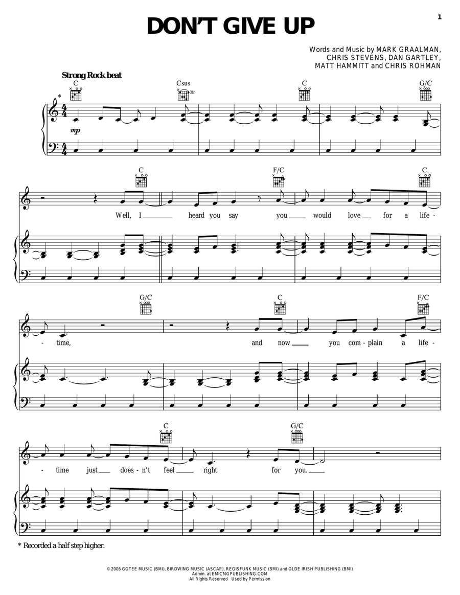 Don't Give Up Piano, Vocal, Guitar scores gallery preview page 1