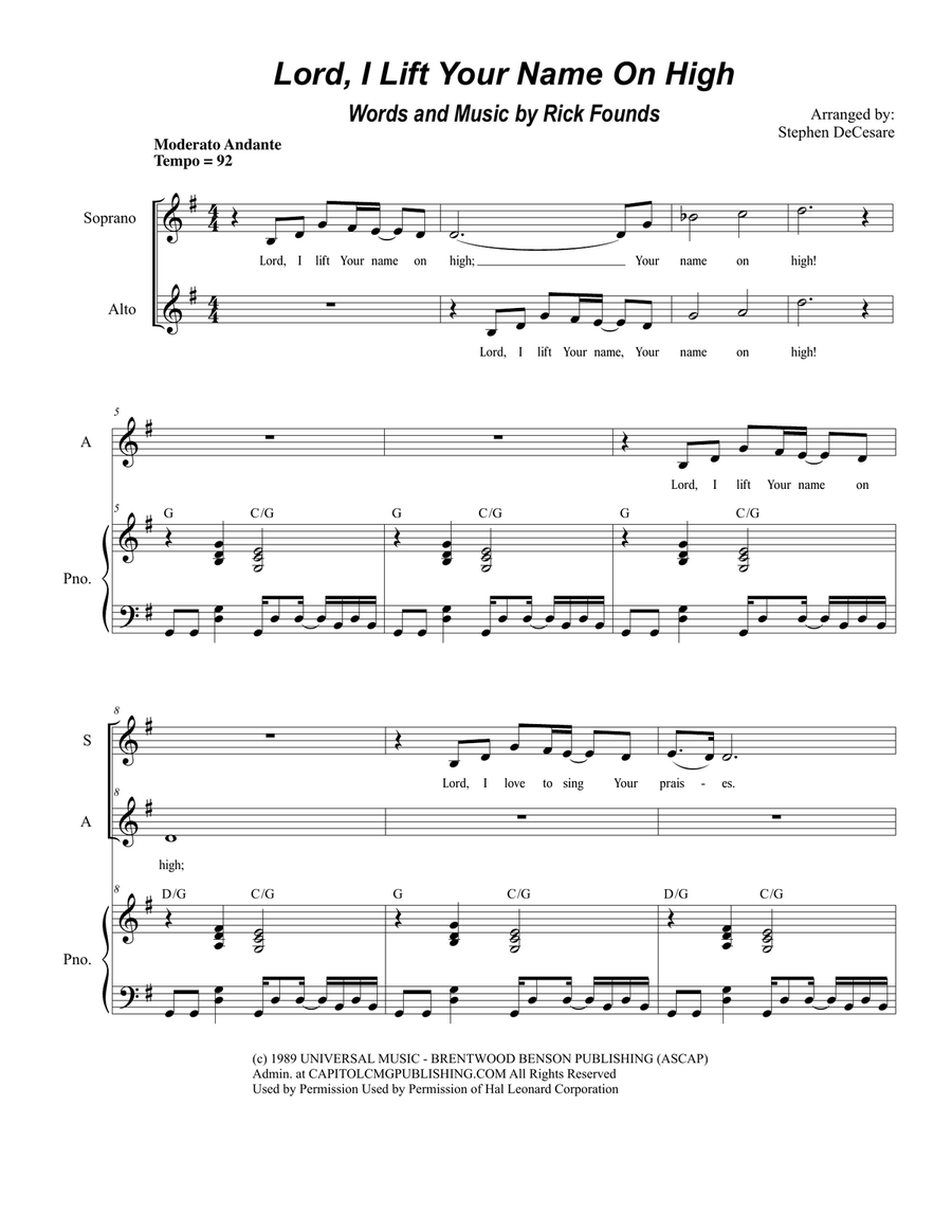 Lord, I Lift Your Name On High Vocal Duet scores gallery preview page 1