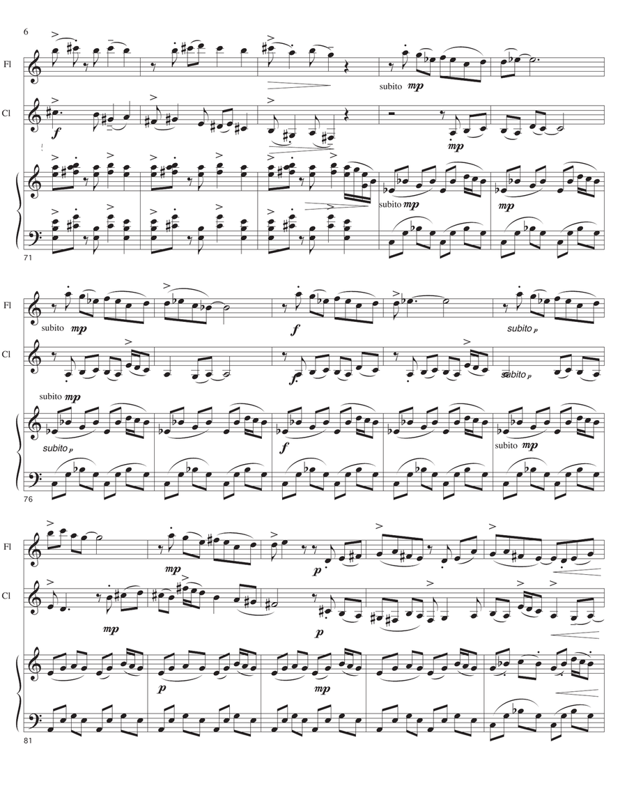 DOPPLER EFFECT for Flute, Bb Clarinet, and Piano Small Ensemble scores gallery preview page 6
