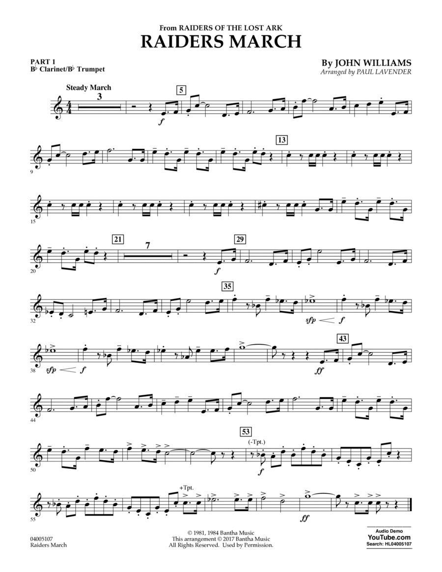 Raiders March - Pt.1 - Bb Clarinet/Bb Trumpet Concert Band scores gallery preview page 1