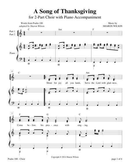 Psalm 100, A Song of Thanksgiving (for 2-part choir with piano accompaniment) image number null