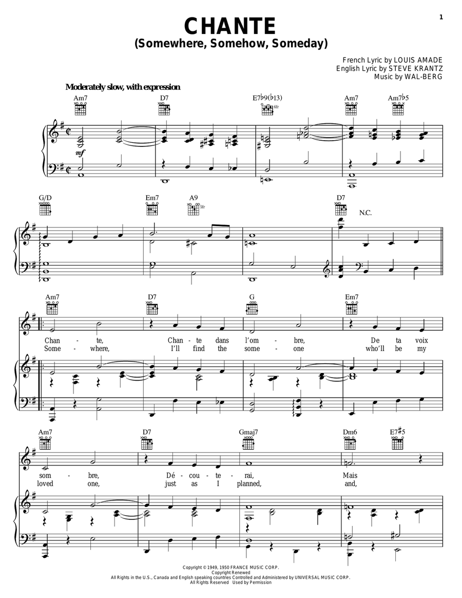 Chante (Somewhere, Somehow, Someday) Piano, Vocal, Guitar scores gallery preview page 1