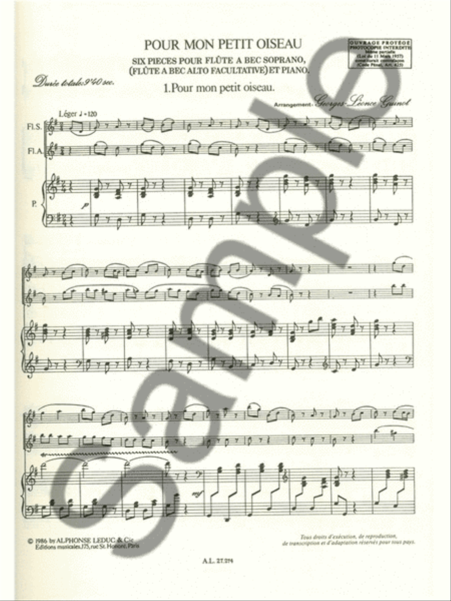 Pour Mon Petit Oiseau (recorders 2) Recorder scores gallery preview page 2
