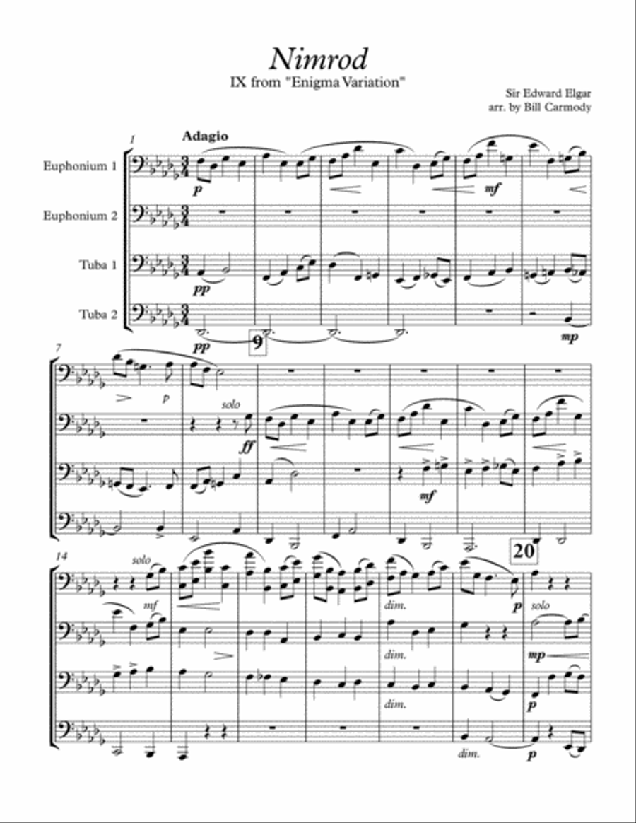 Nimrod from Enigma Variation plus a chorale excerpt from Beethoven piano concerto No 5 Brass Ensemble scores gallery preview page 2