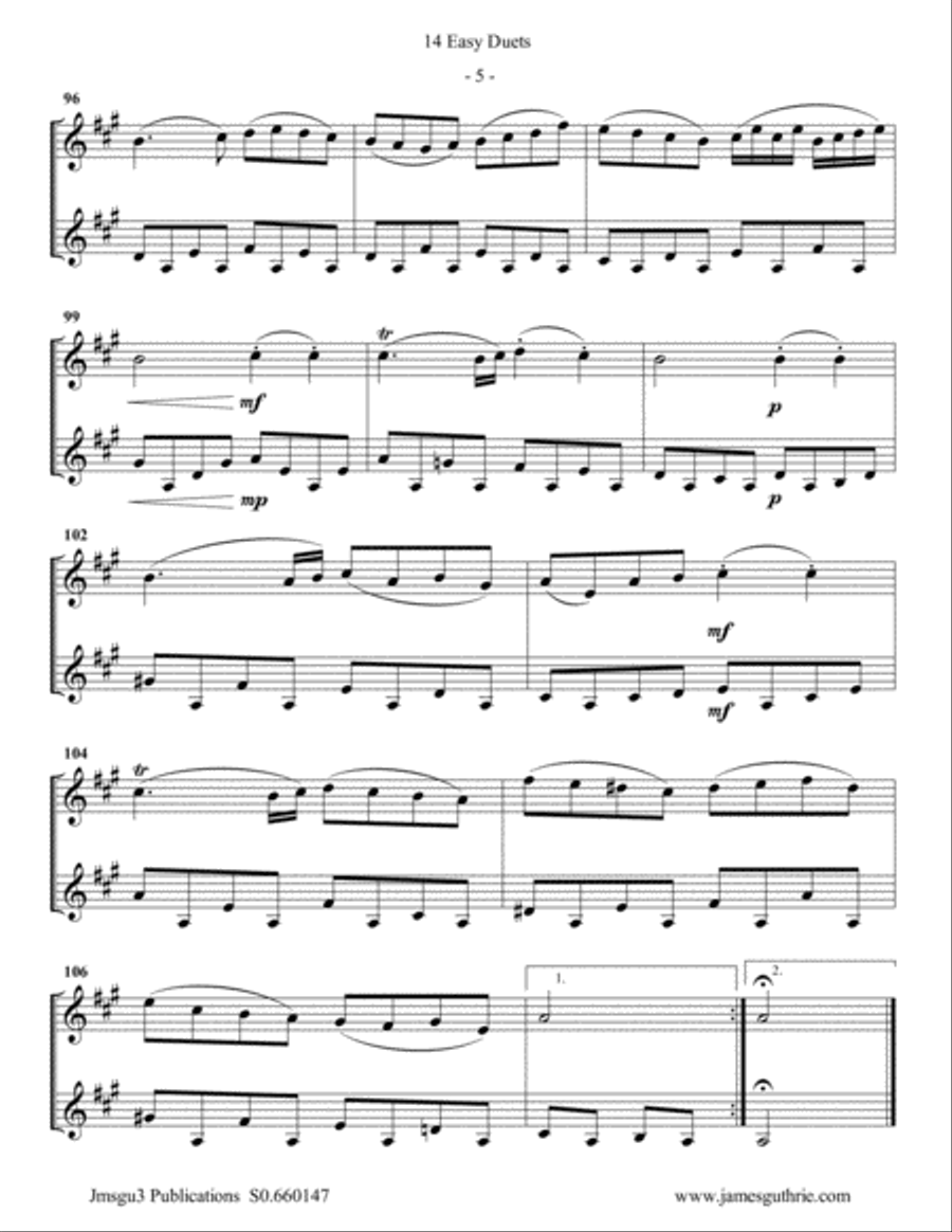 Bach: 14 Easy Duets for Bass Clarinet Duo Clarinet Duet scores gallery preview page 5