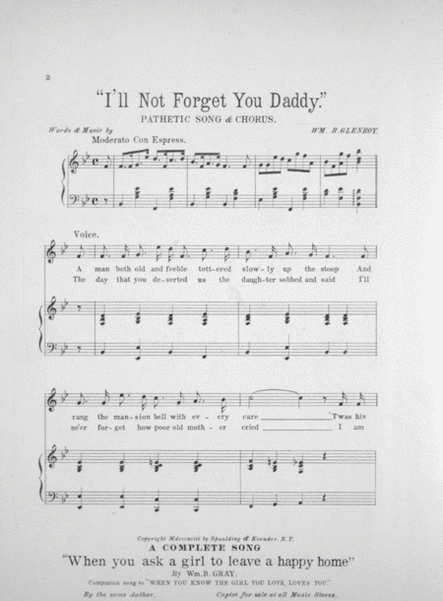 I'll Not Forget You, Daddy. Pathetic Song and Chorus