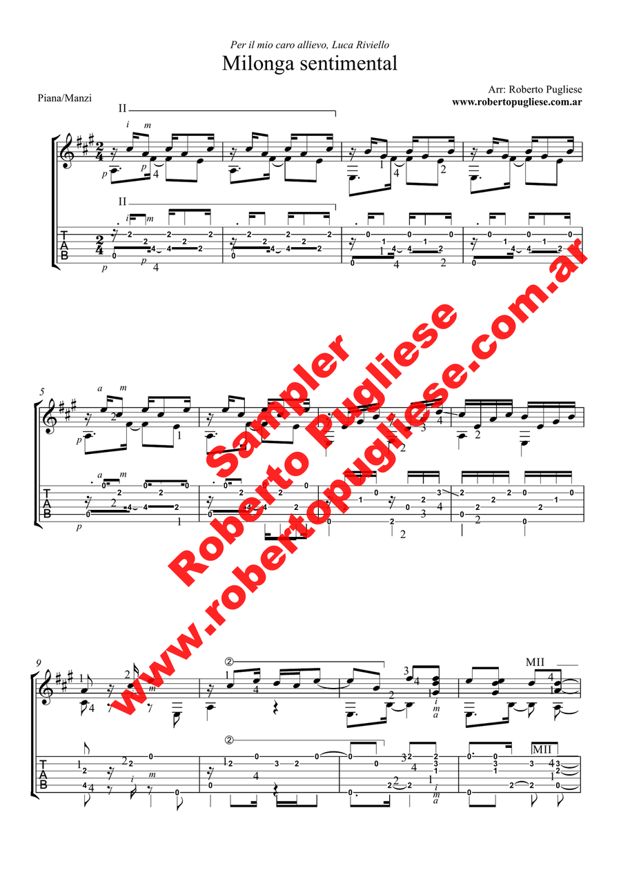 Milonga sentimental - Milonga (Piana - Manzi) Classical Guitar scores gallery preview page 4